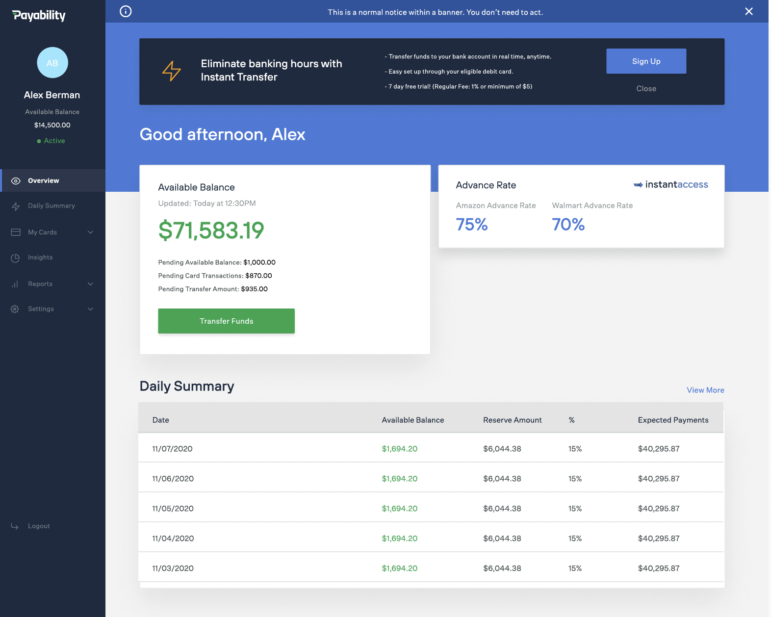 Payability Supplier Dashboard Final Design